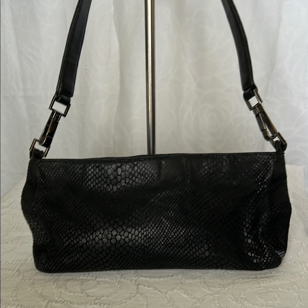 CEEKLEIN black animal print shoulder genuine leather handbag.